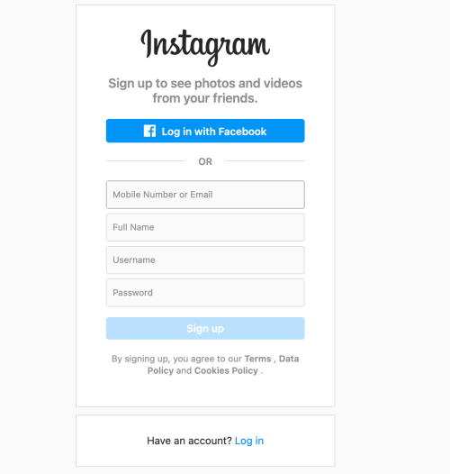 Instagram signup