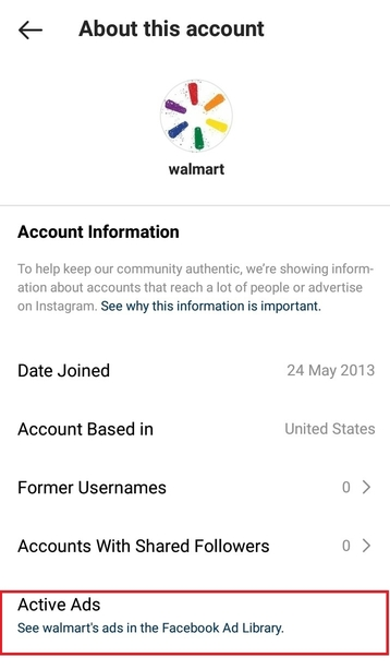 Active Ads Button Instagram