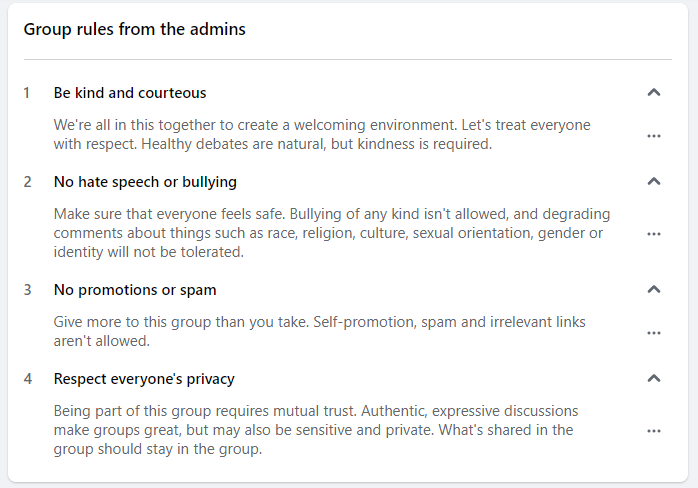Facebook Group Rules
