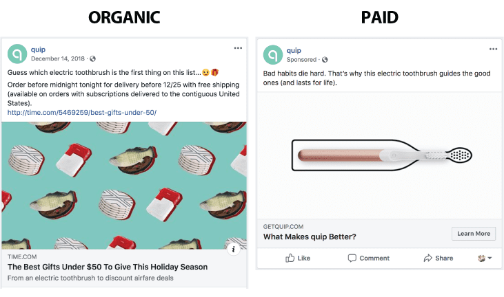 Organic Vs. Paid Social Media Example
