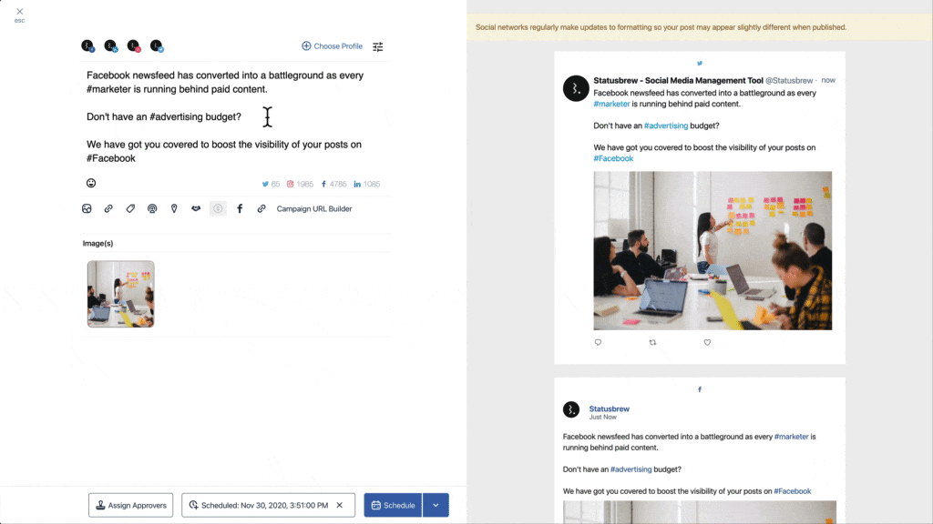 Create customized posts for key social media networks