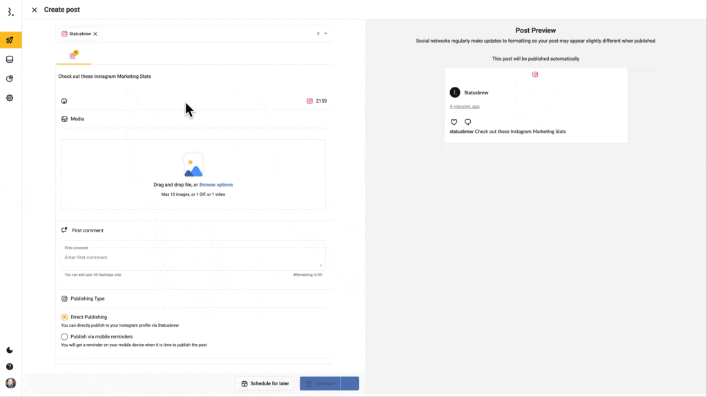 Instagram Publishing with Statusbrew