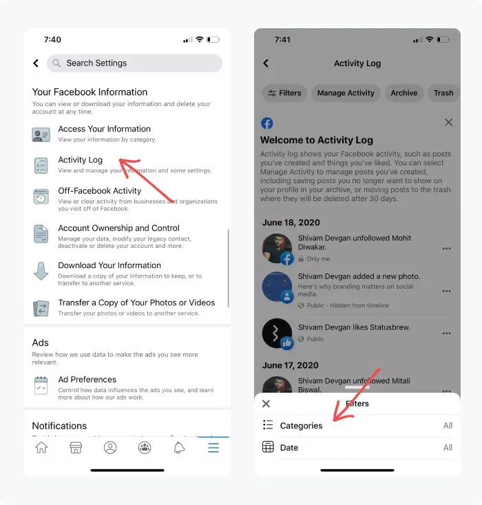 How To Access Facebook Activity log on iOS