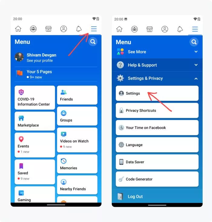 How to acess Facebook settings on Android