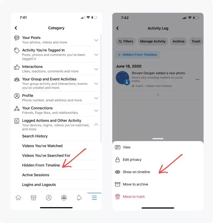 How to unhide posts on Facebook on iOS