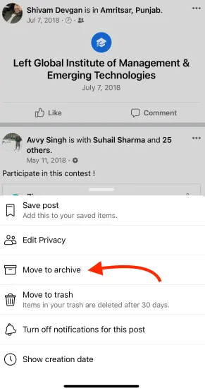 Hide posts on Facebook