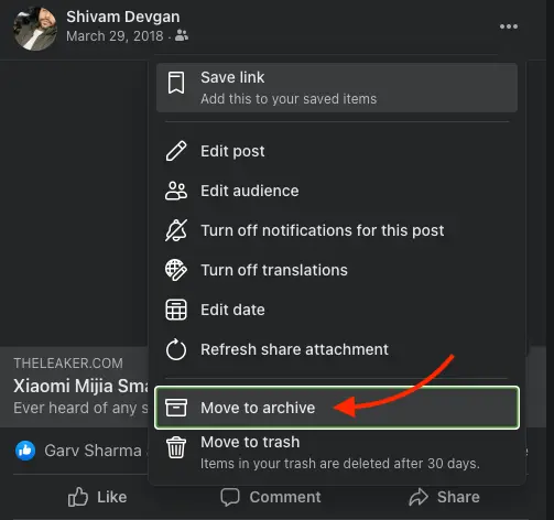 Hide a post on Facebook