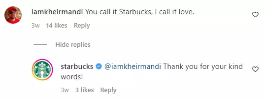 Example of a brand responding to social comments