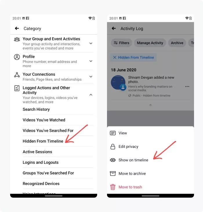 How to unhide posts on Facebook on Android