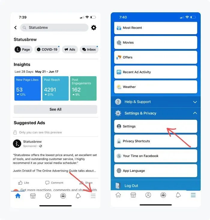 How to access Facebook activity logs on Android