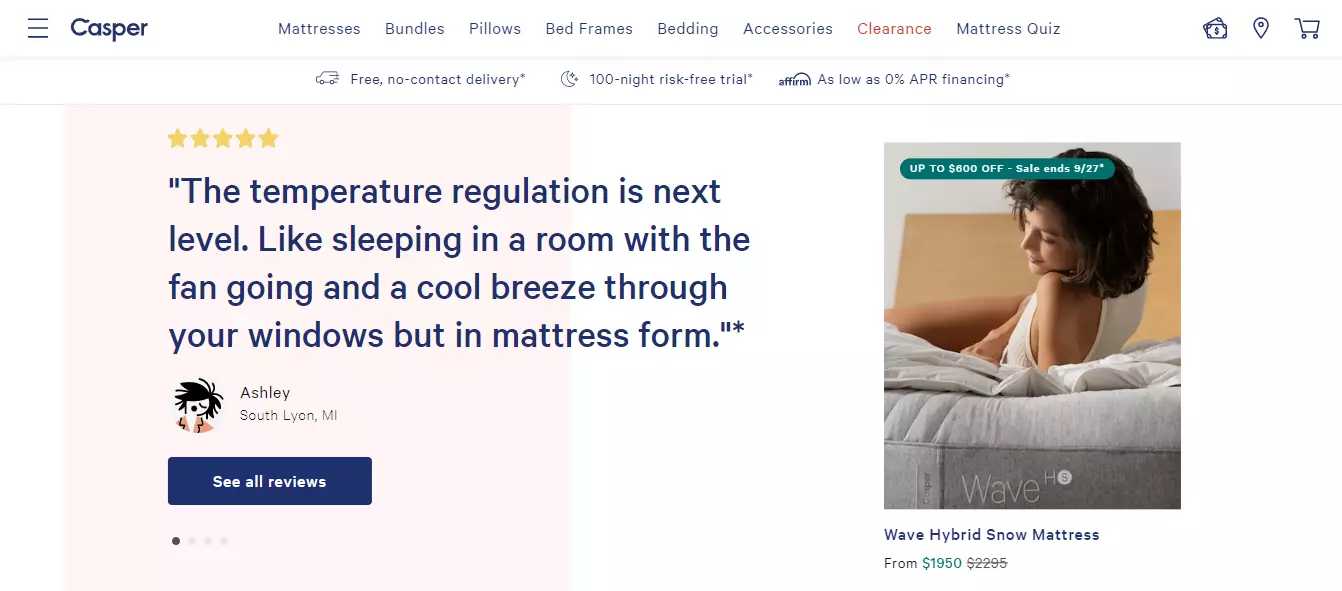 Example of displaying customer reviews on website