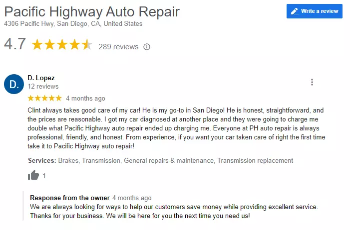 Google Review Example