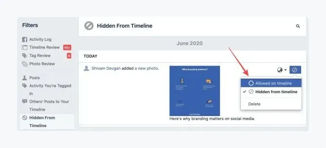 Unhide posts on Facebook