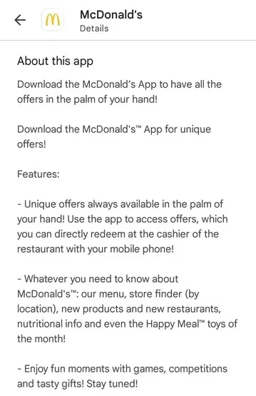 Example of keyword in app description in Play Store