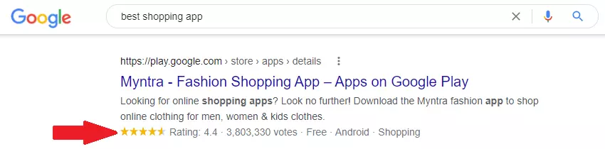Google SERP ranking app ratings