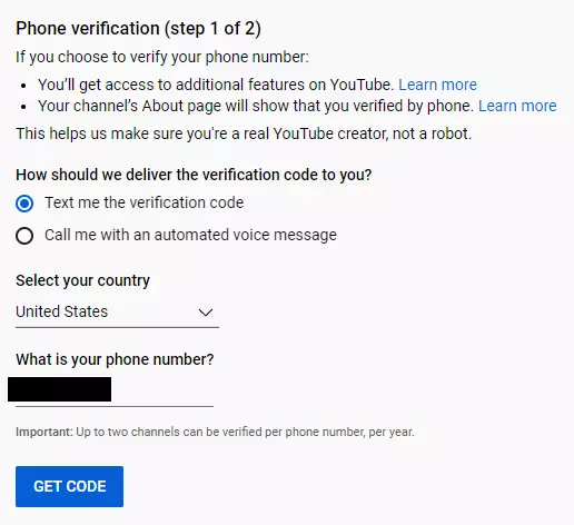 How To Get Phone Verified On YouTube Step 2
