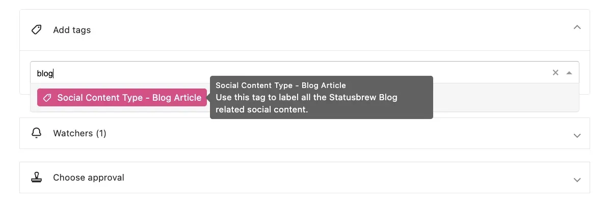 Statusbrew tags