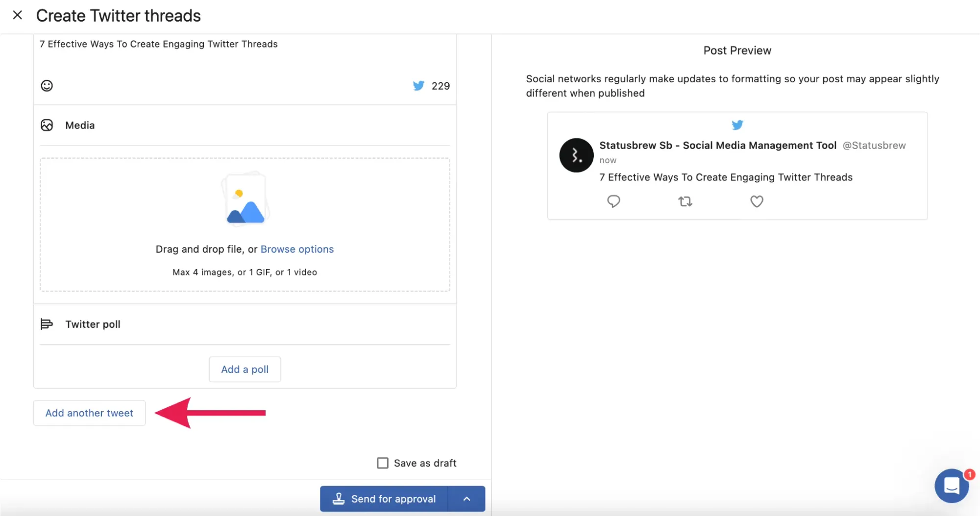 Schedule Twitter Threads In Statusbrew Step 4
