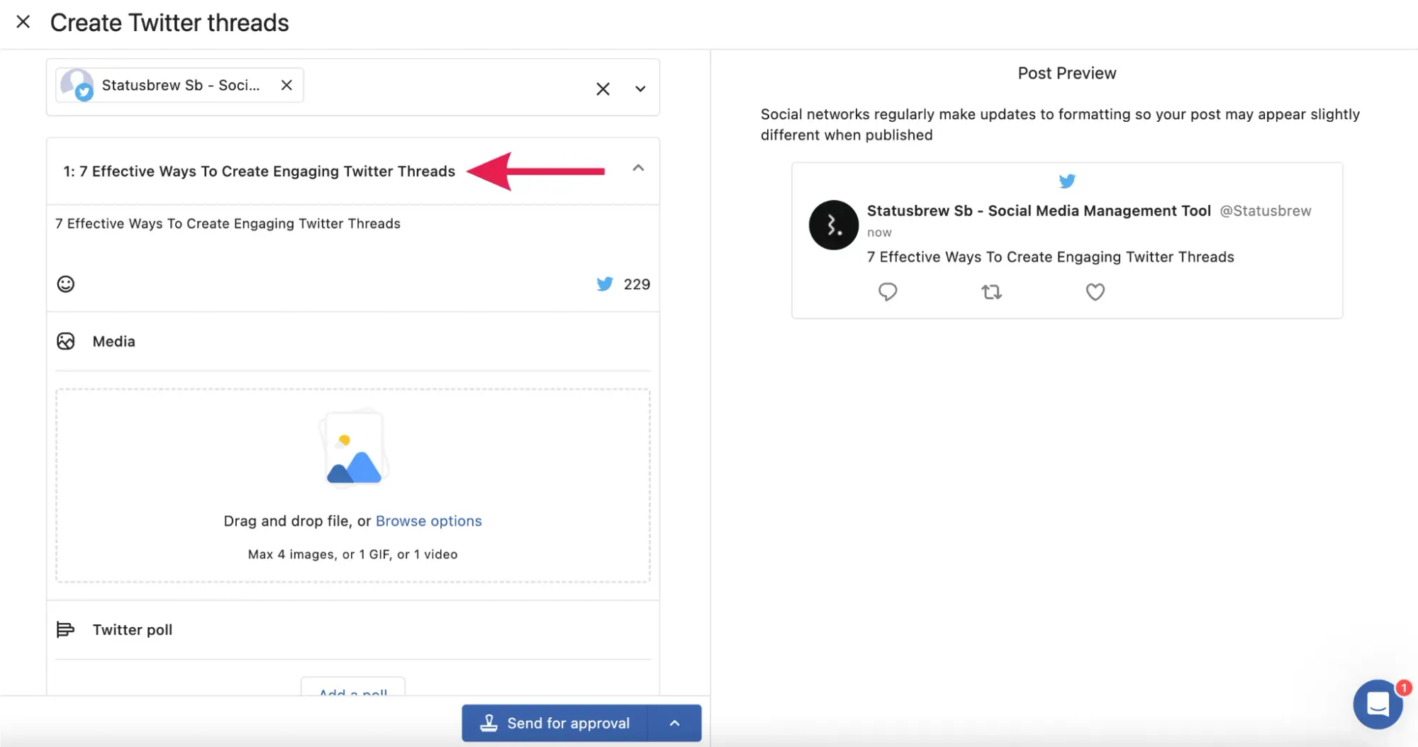 Schedule Twitter Threads In Statusbrew Step 3