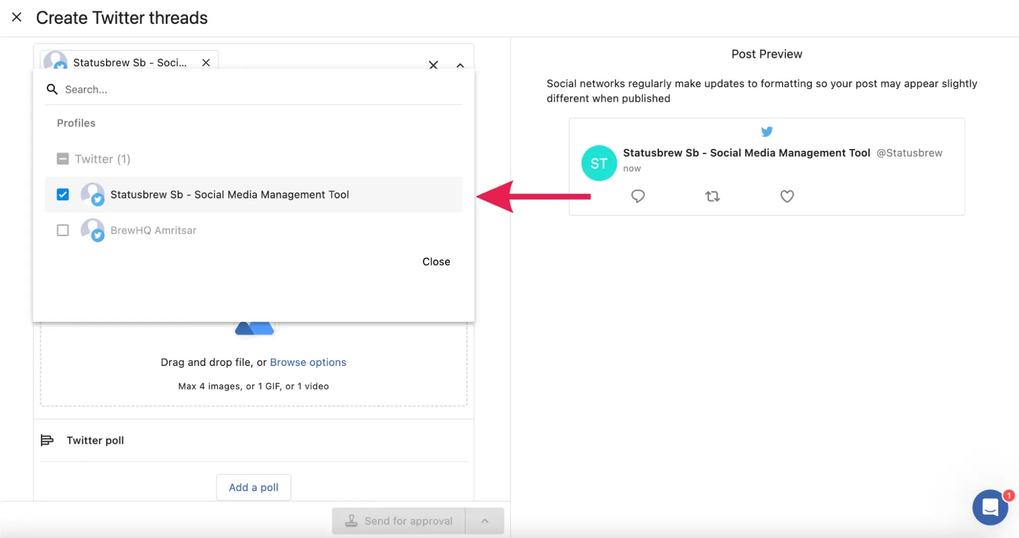Schedule Twitter Threads In Statusbrew Step 2