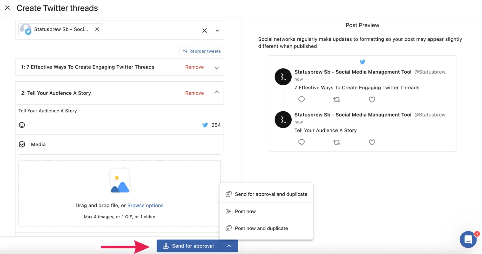 Schedule Twitter Threads In Statusbrew Step 5