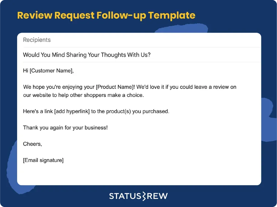 A Template To Follow-Up With Customers When Asking For Review In Email