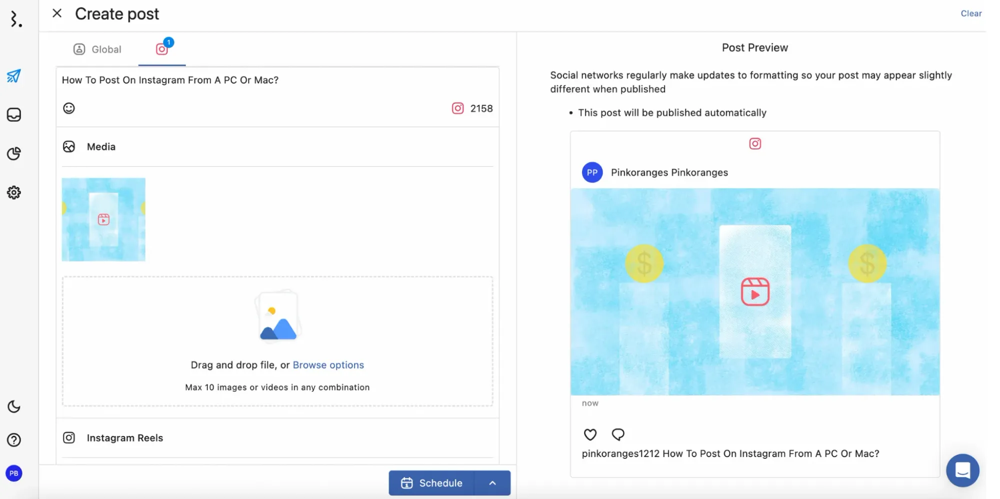 Post On Instagram From PC Step 3