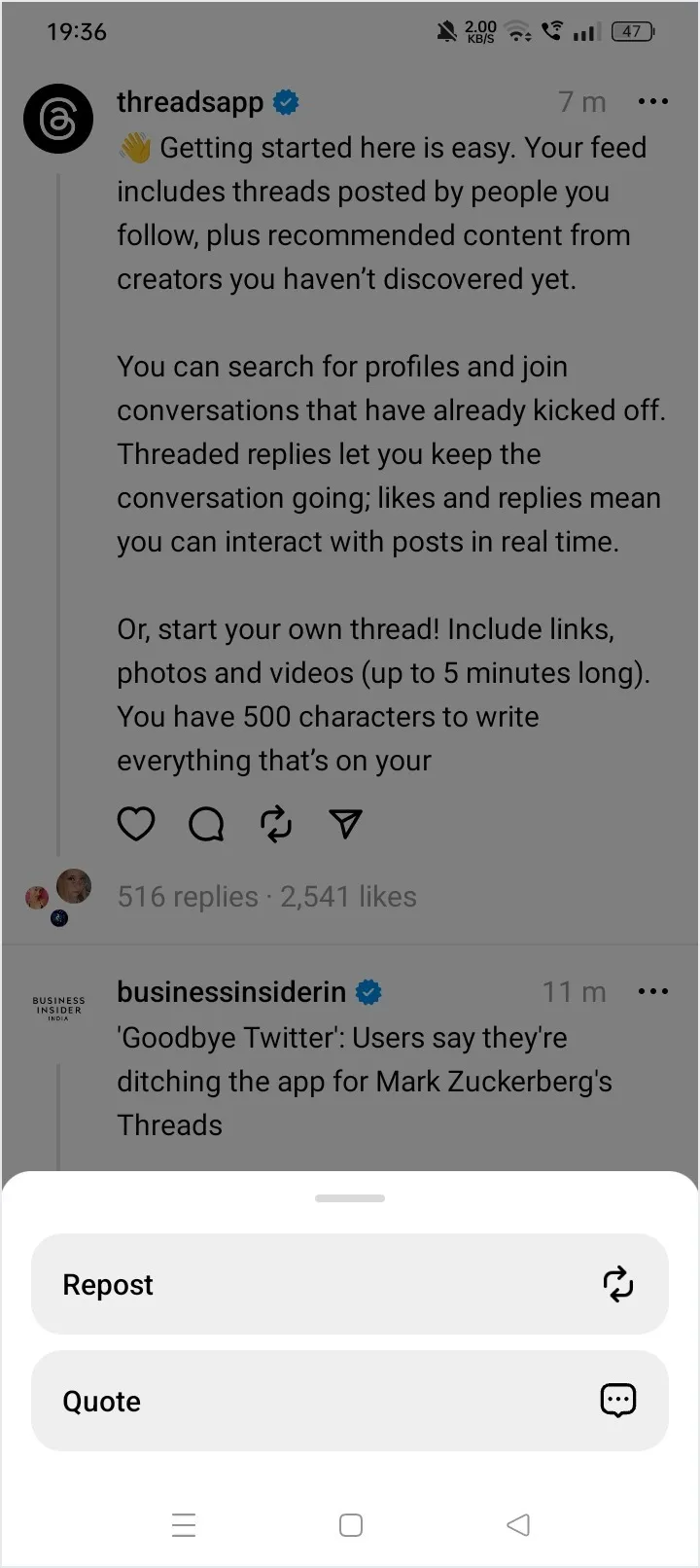 How To Share In Threads