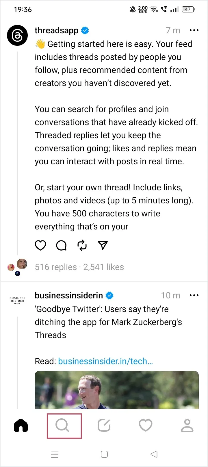 How To Search In Threads Step 1