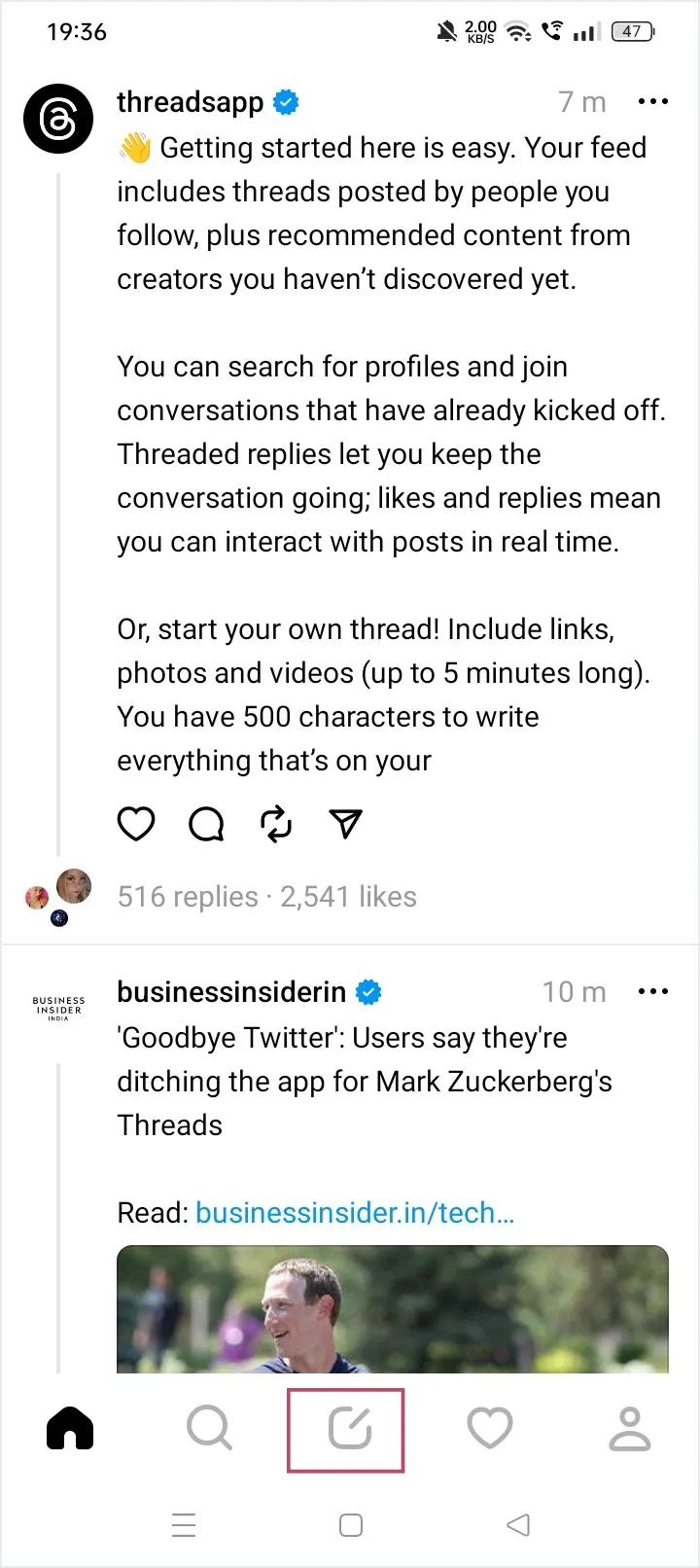 How To Post In Threads Step 1