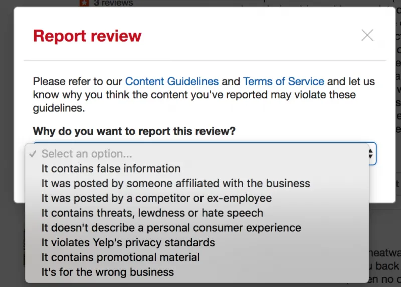 Report Reviews That Violate Yelp’s TOS