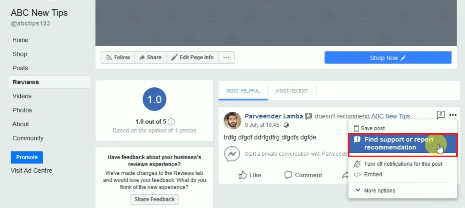 Removing Facebook Reviews