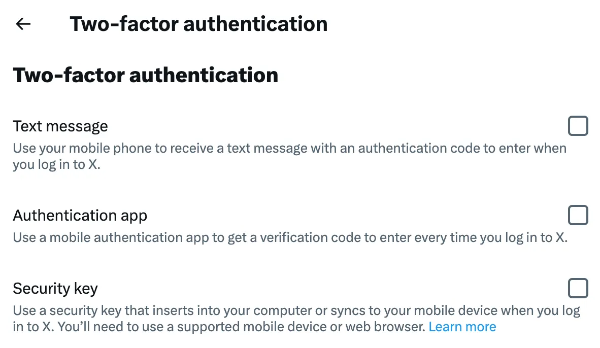 Twitter Two-factor authentication
