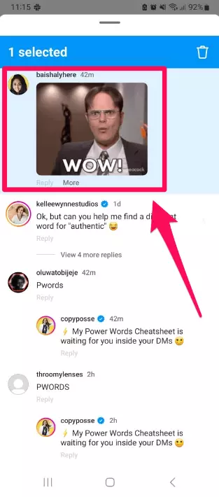 Long tap on your GIF comment