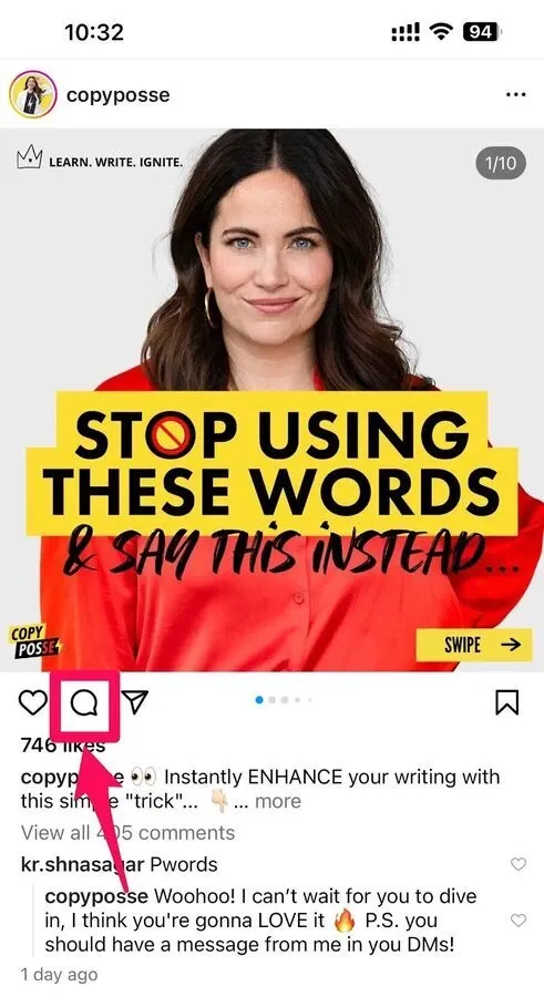 Click on the “Comment” icon