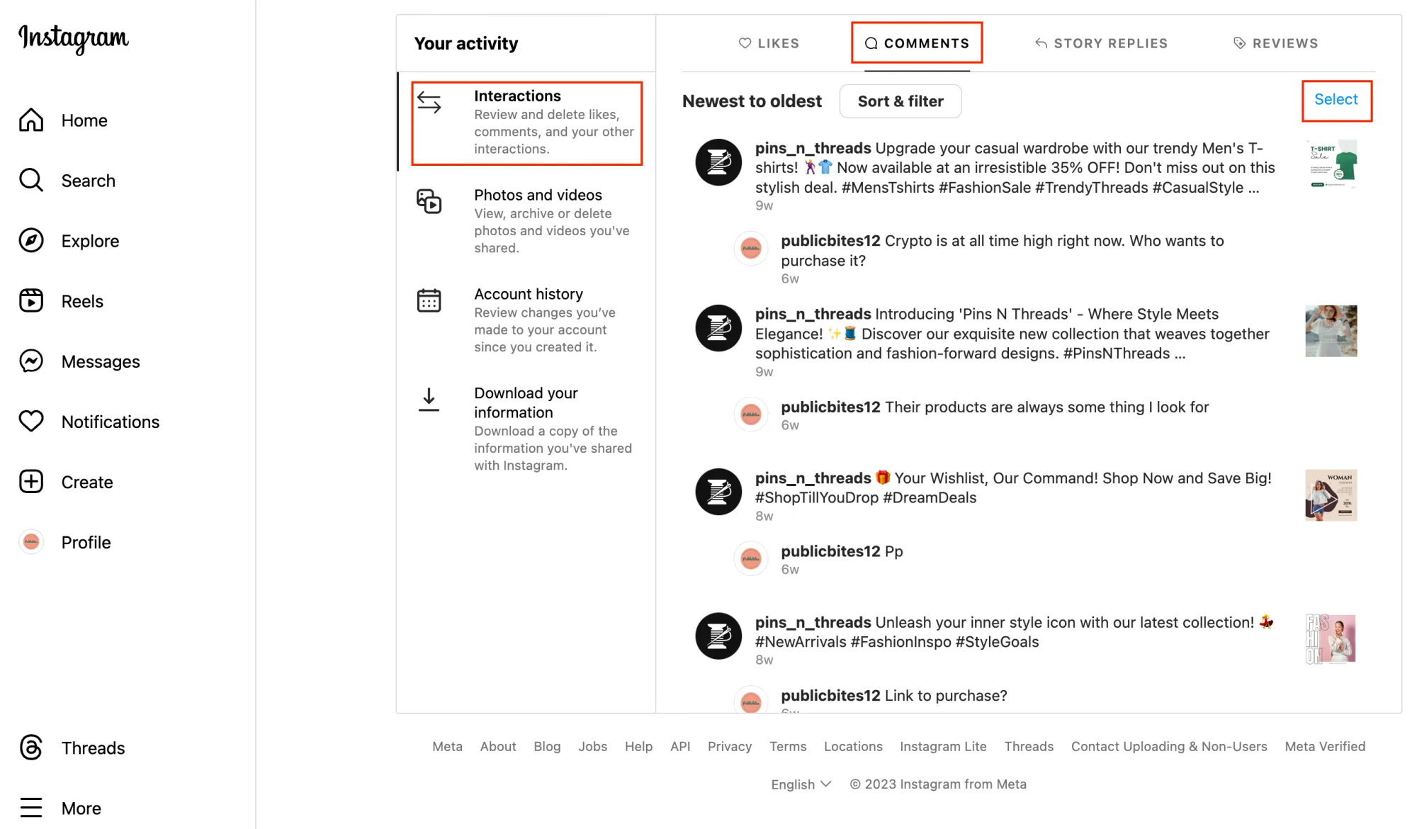 How To Delete All Instagram Comments: On PC Step 4