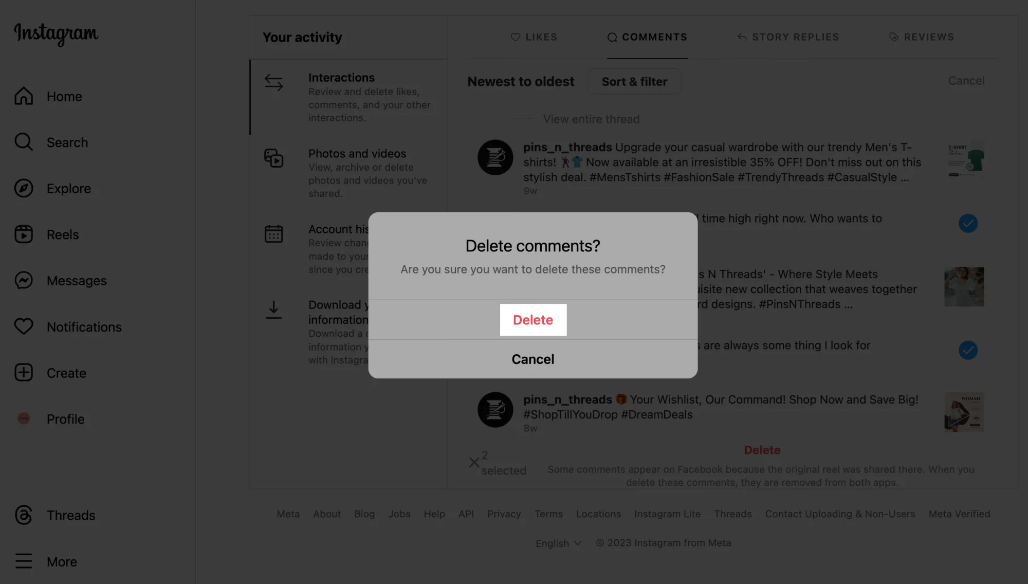 How To Delete All Instagram Comments: On PC Step 7