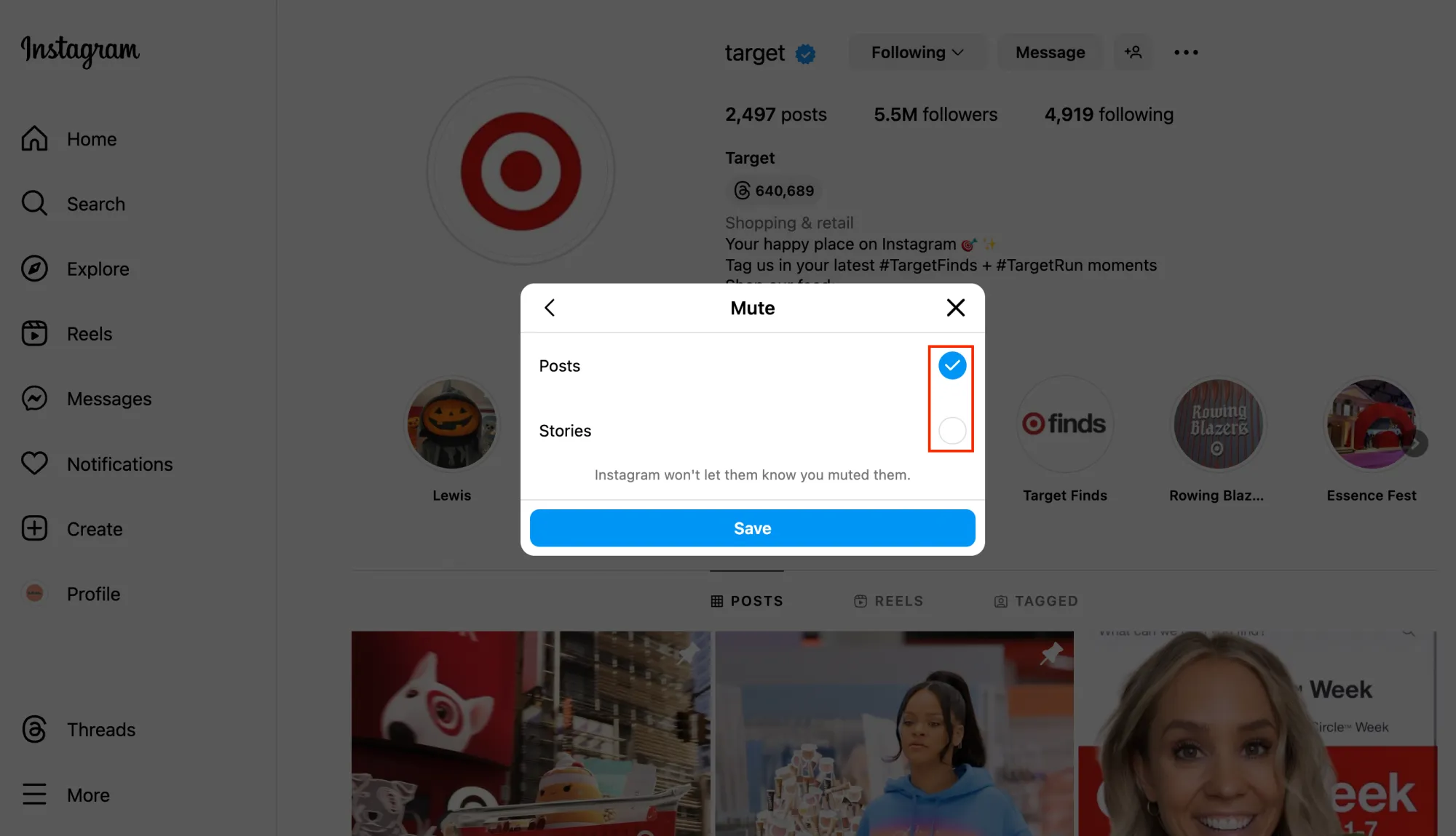 How To Mute Someone On Instagram: On Desktop Step 4