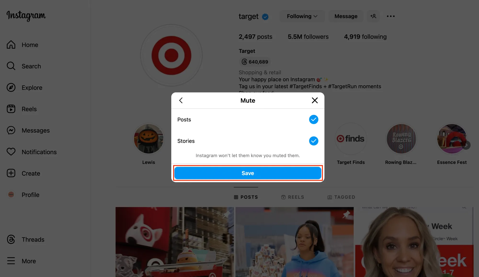 How To Mute Someone On Instagram: On Desktop Step 5