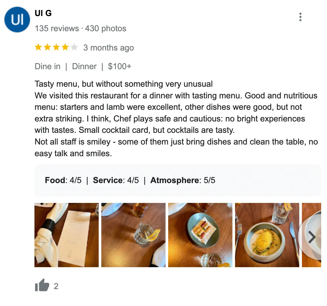 Restaurant Review Example