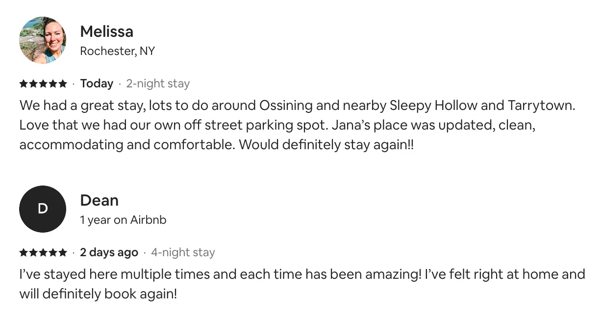 Seasonal Home Rental Review Example