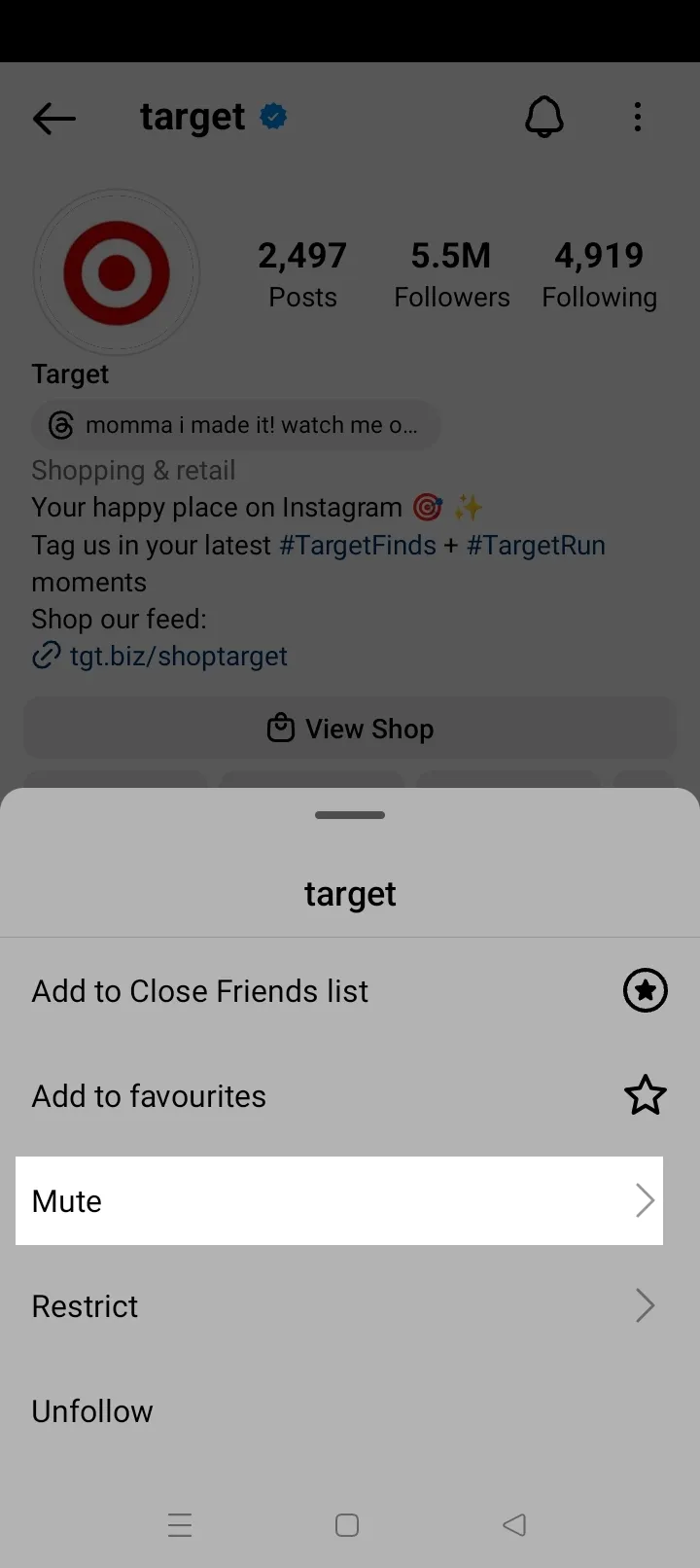How To Mute Someone On Instagram: On Mobile Step 3