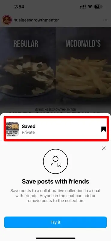 Your Instagram post have been saved