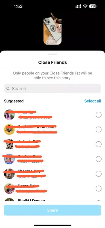 Select the friends you want to share with