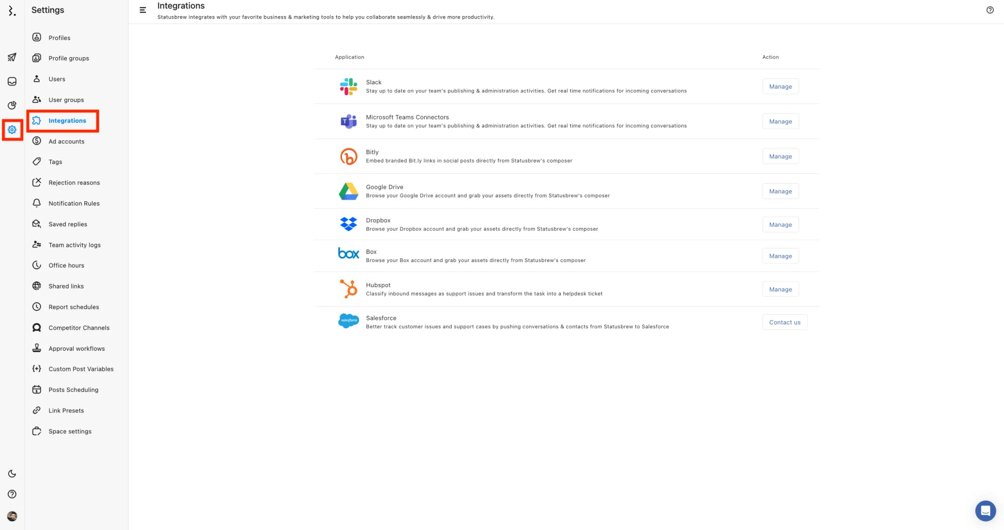 How To Integrate HubSpot With Statusbrew Step 1