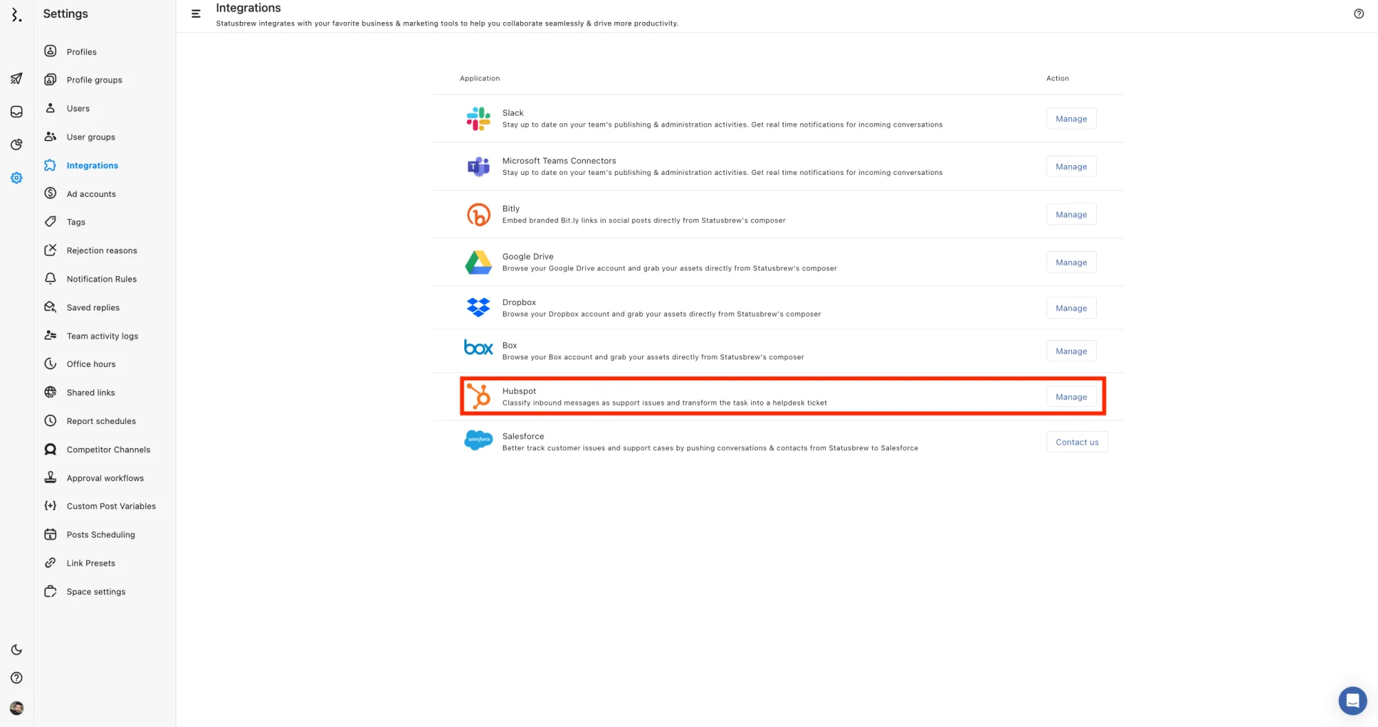 How To Integrate HubSpot With Statusbrew Step 2