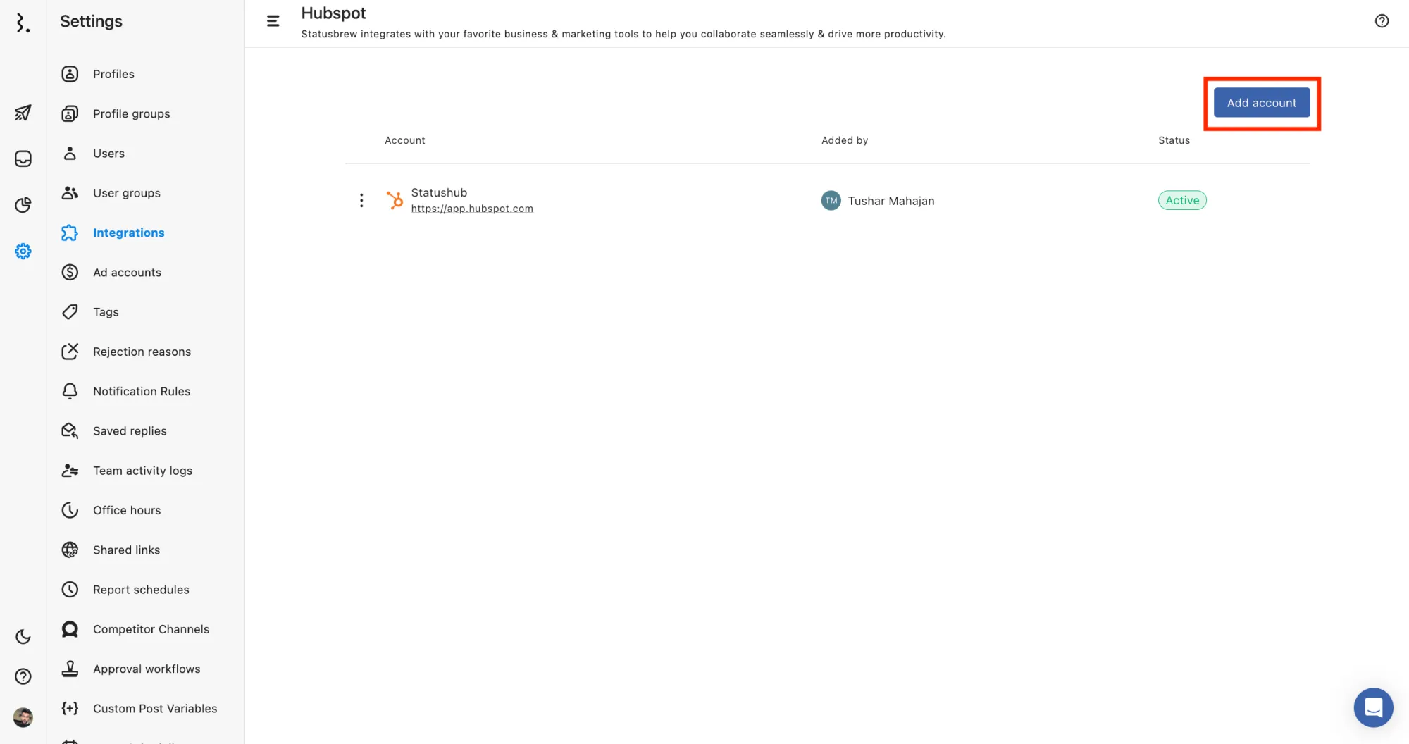How To Integrate HubSpot With Statusbrew Step 3